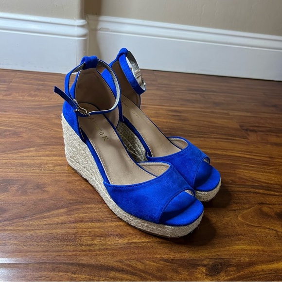 NWOT Allegra K Blue Espadrille Platform Ankle Strap Wedge Heel Sandals size 7.5 - Picture 2 of 11